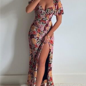 Showpo Women's Lorie Short Sleeve Maxi Dress Floral Cut-Out, US Size 8